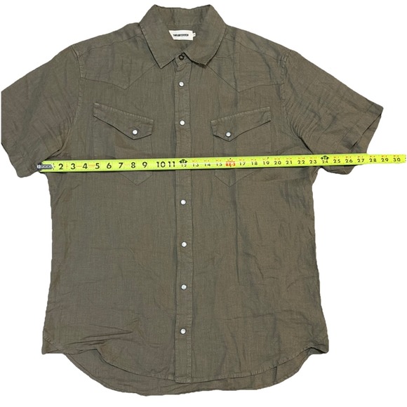 Taylor Stitch Shirt 44 XL Men's Green 100% Linen Western Pearl Snap Short Sleeve - Picture 2 of 9